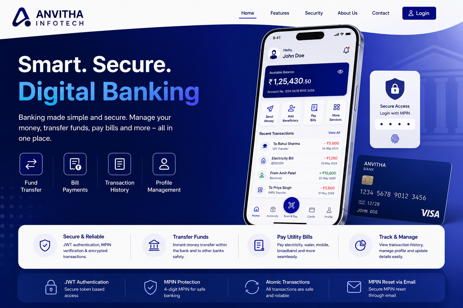 Secure Banking Management System with Fund Transfer and Bill Payment