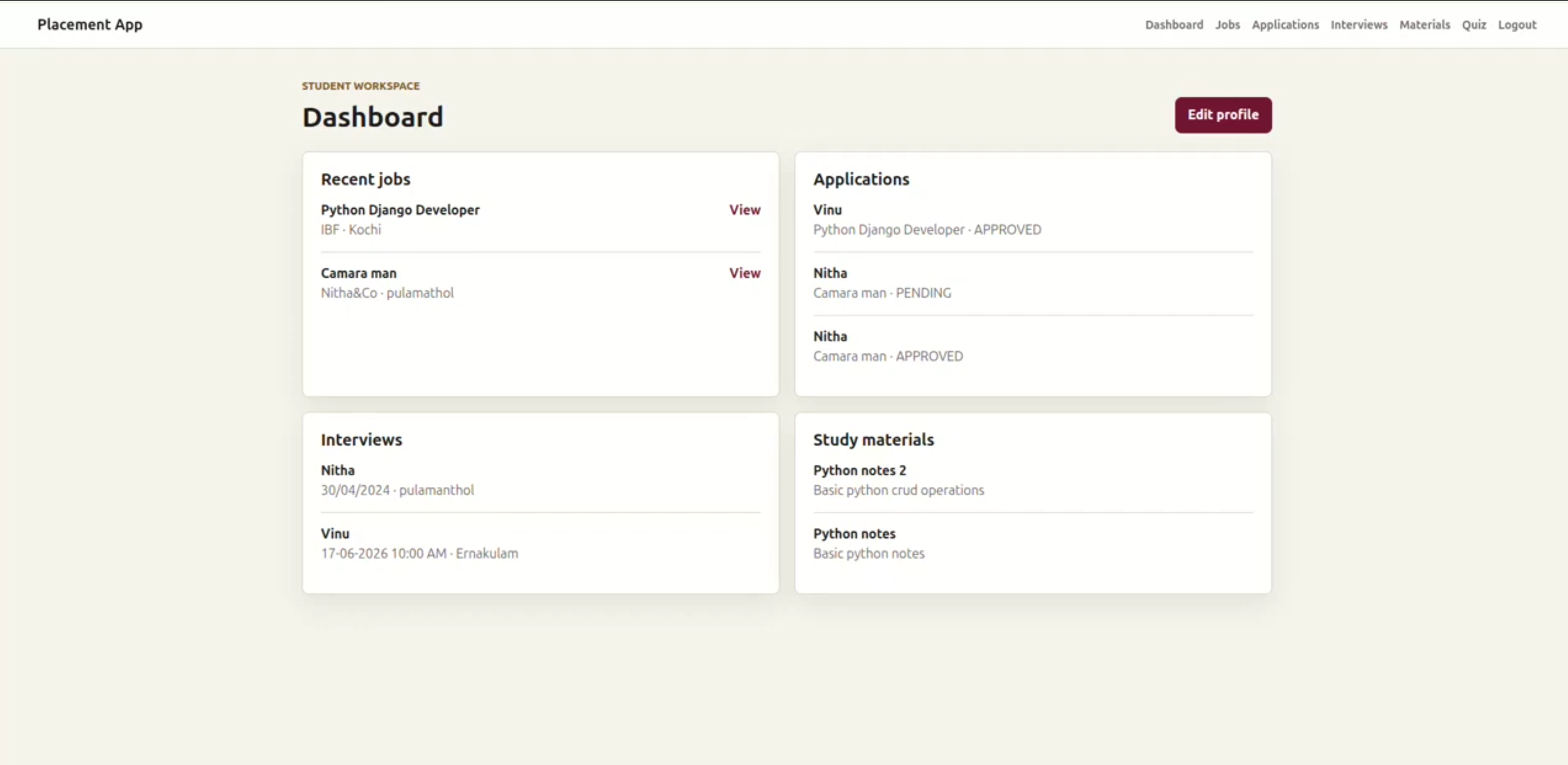 Screenshot 3 of Placement Management System