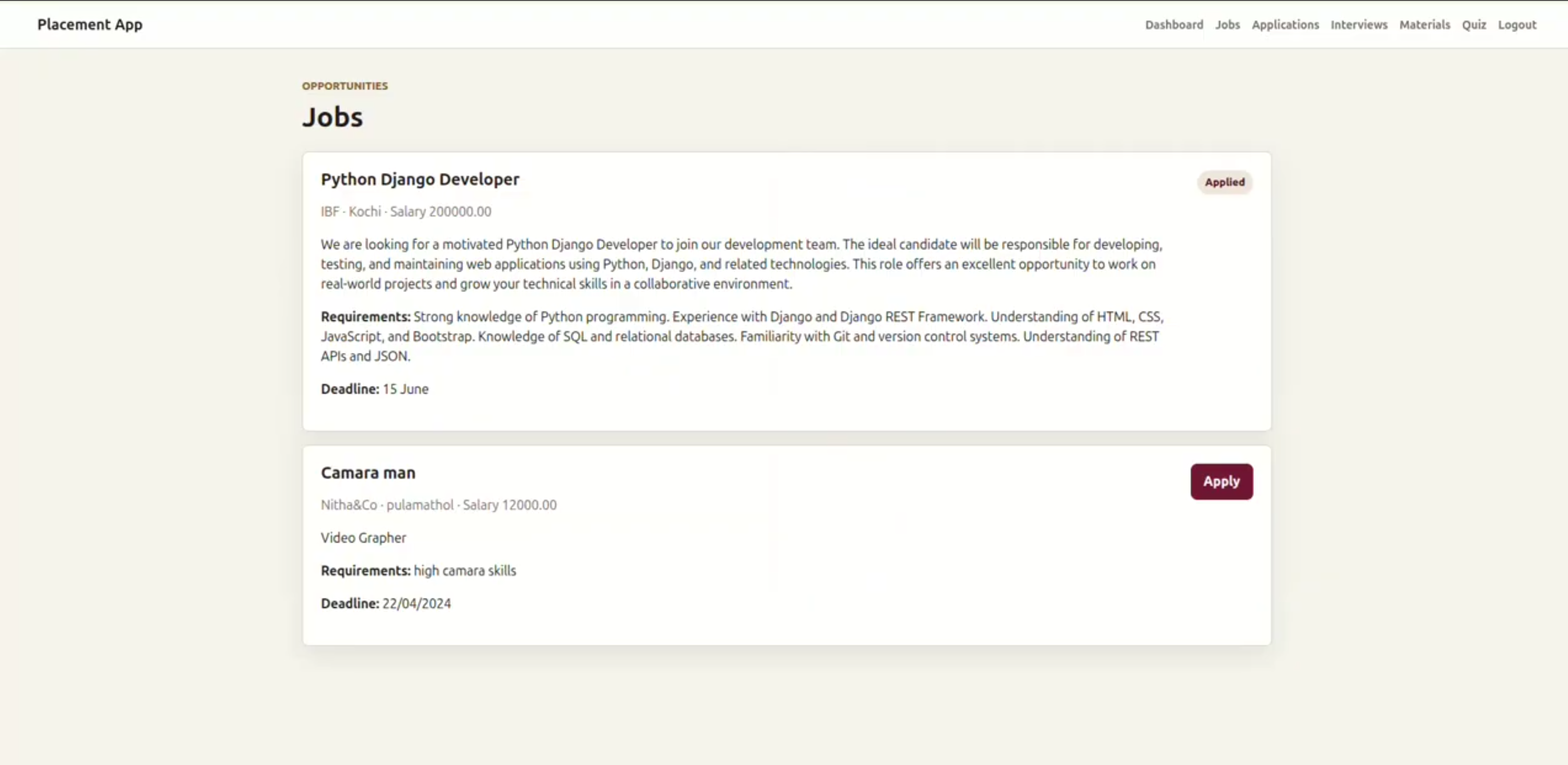Screenshot 2 of Placement Management System