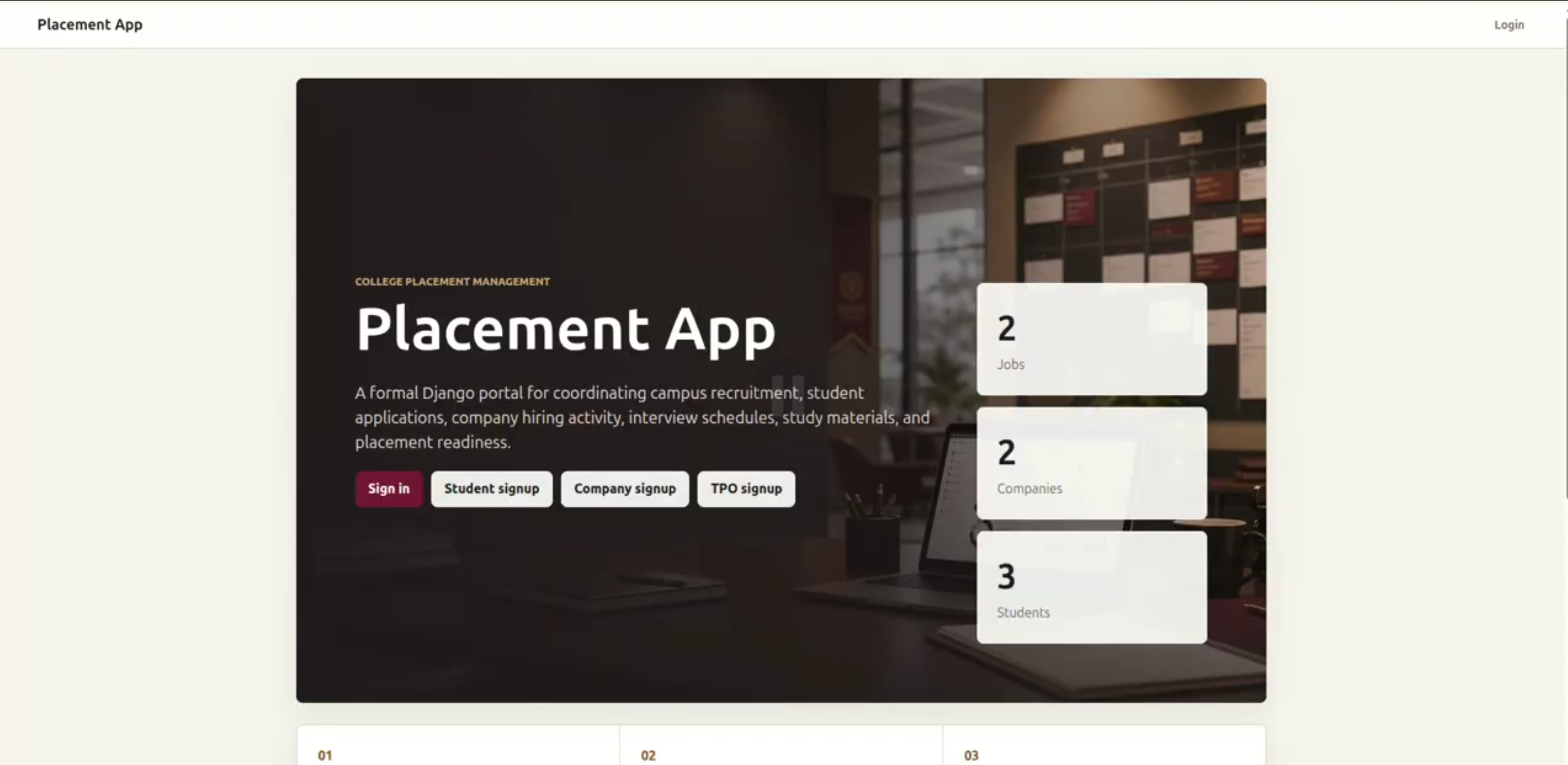 Screenshot 1 of Placement Management System