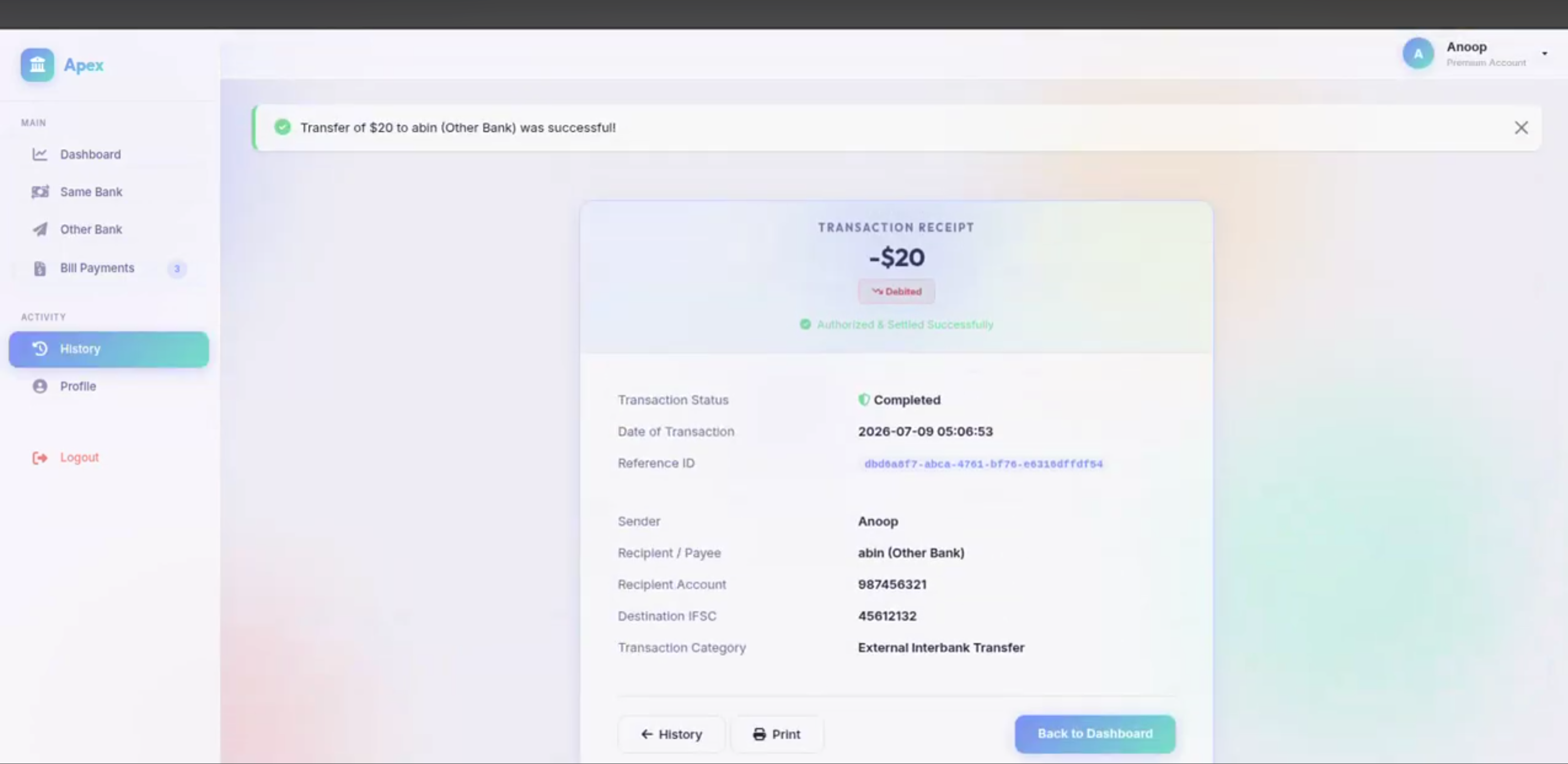 Screenshot 2 of Secure Banking Management System with Fund Transfer and Bill Payment