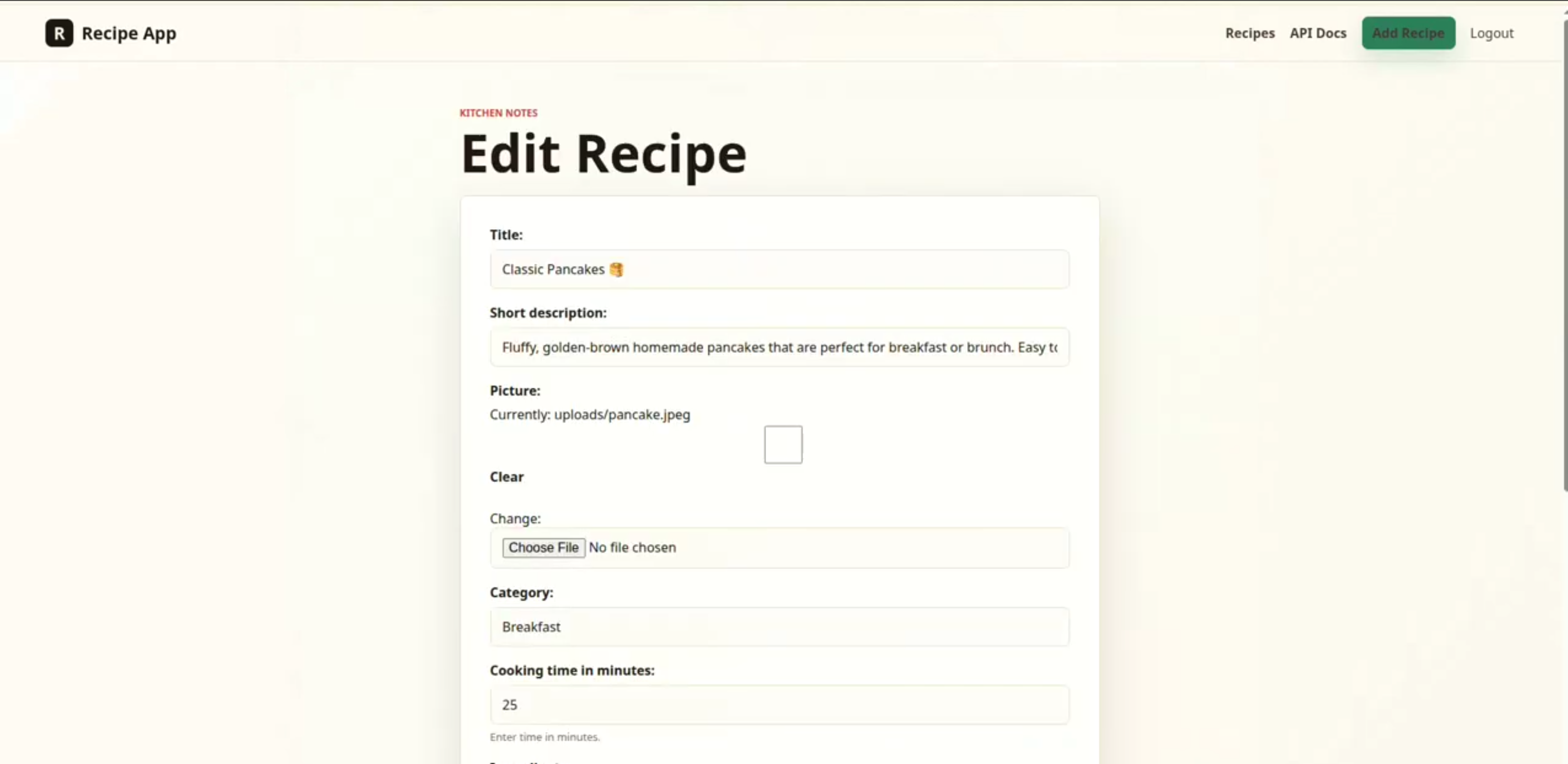 Screenshot 1 of Recipe Sharing Application