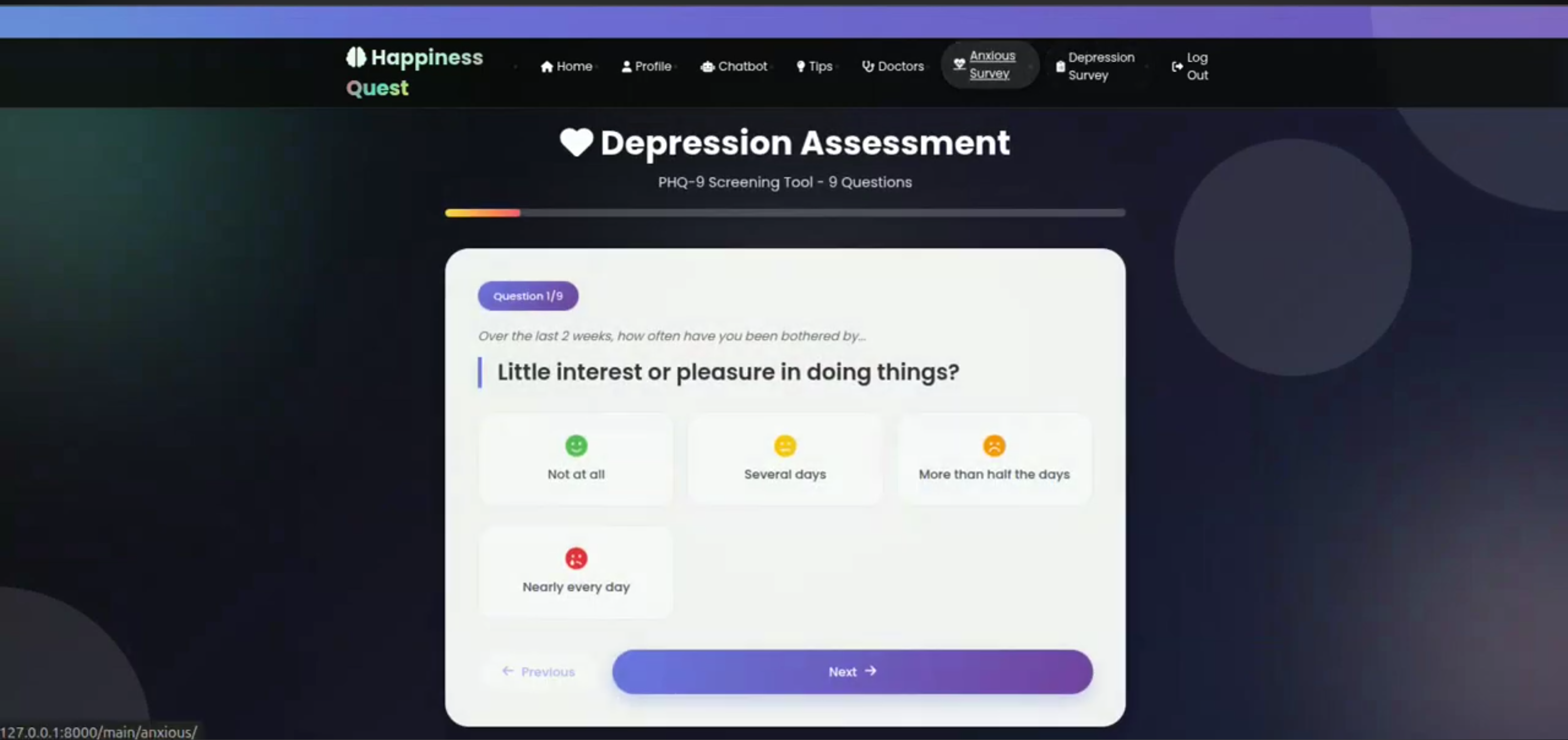 Screenshot 1 of MindEase – Mental Health Assessment and Doctor Consultation Platform