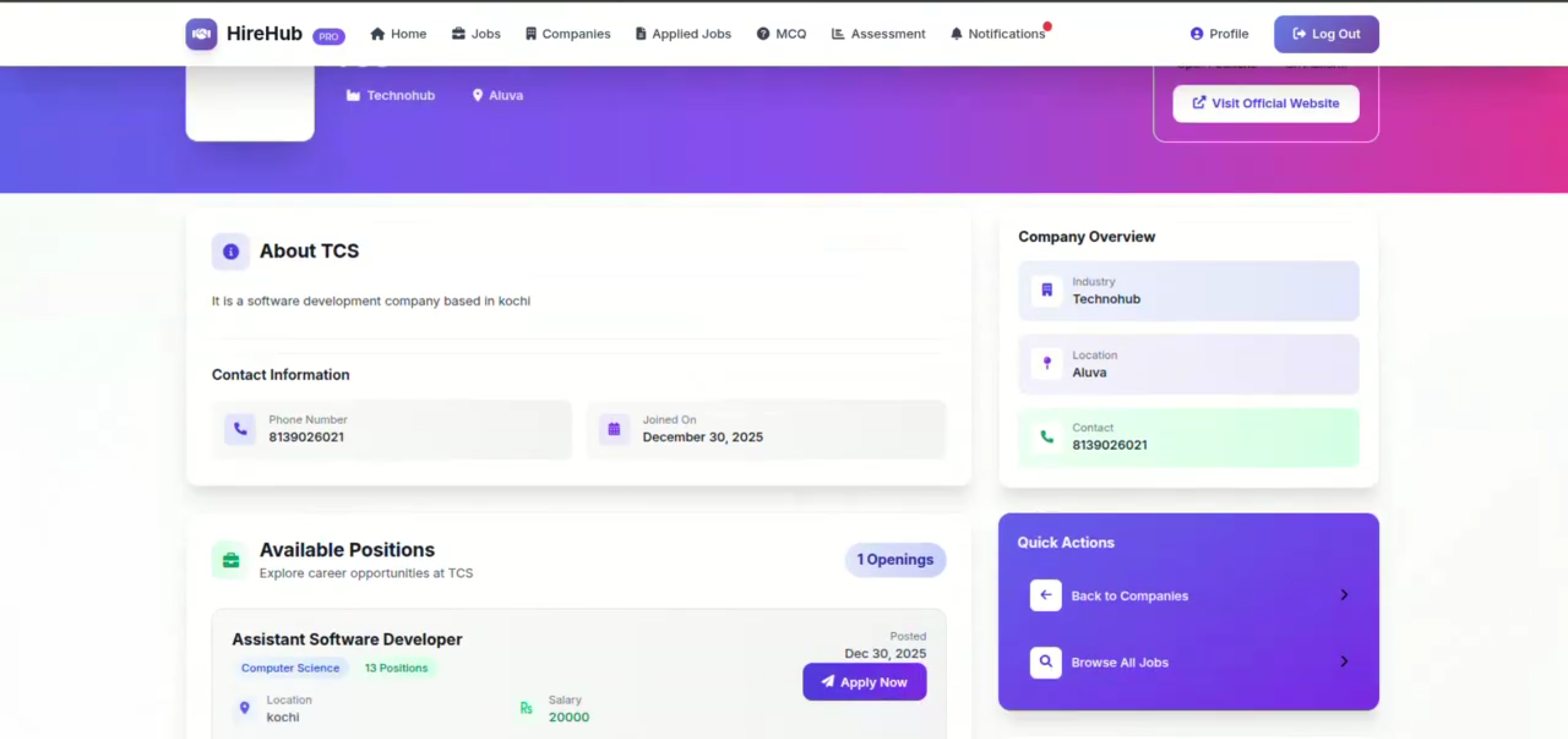 Screenshot 2 of HireHub –Campus Recruitment and Placement Management System