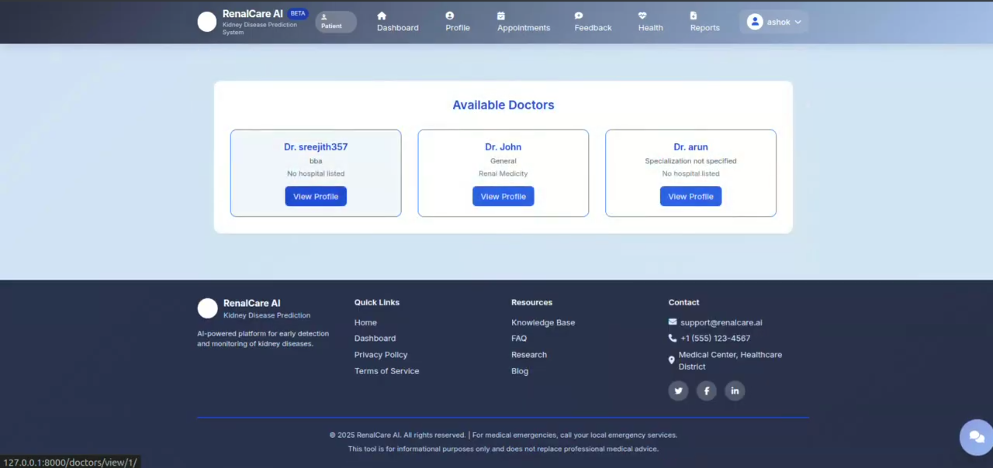 Screenshot 2 of NephroCare AI – Kidney Disease Prediction and Patient Management System