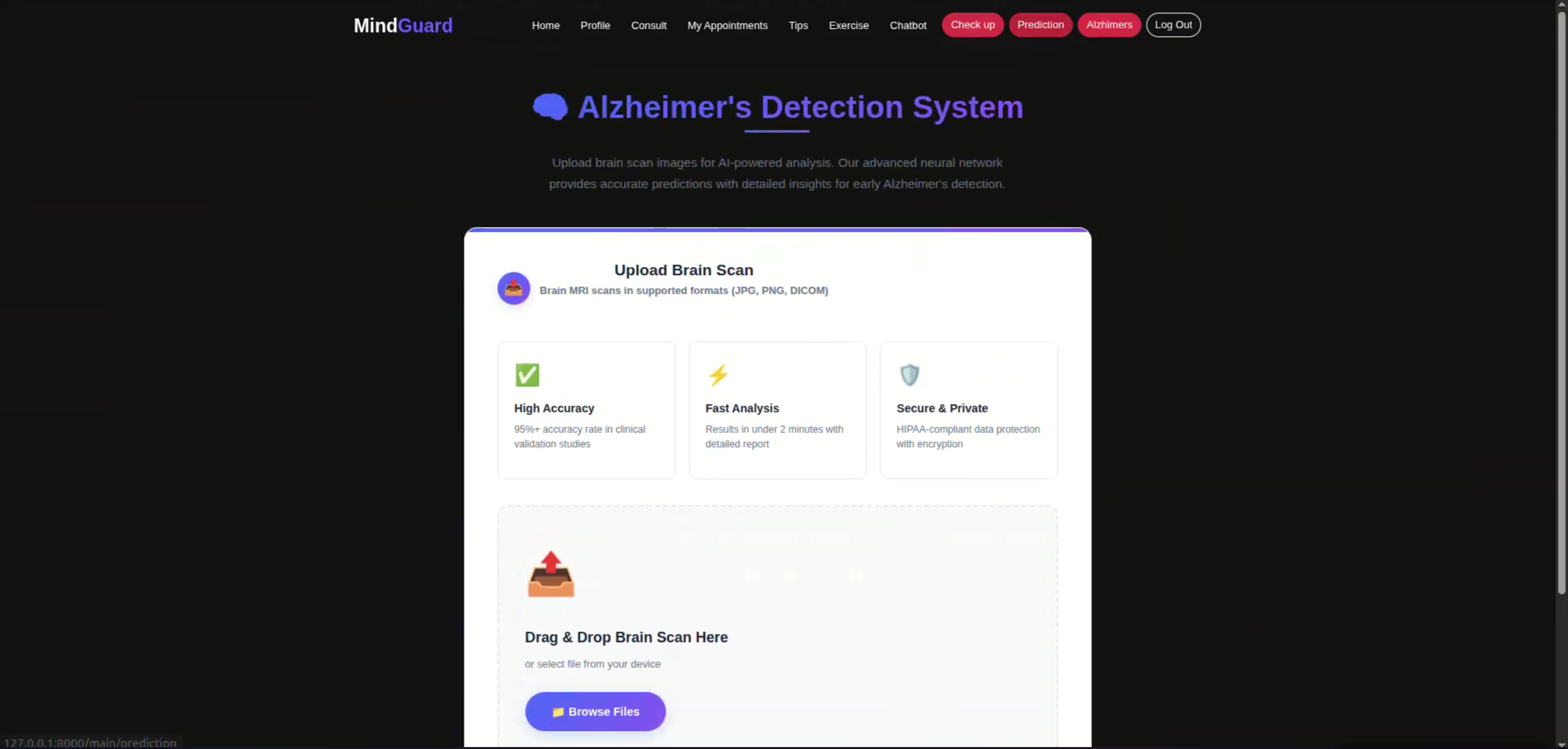 Screenshot 1 of MindGuard – AI-Powered Alzheimer's Disease Prediction and Doctor Consultation System