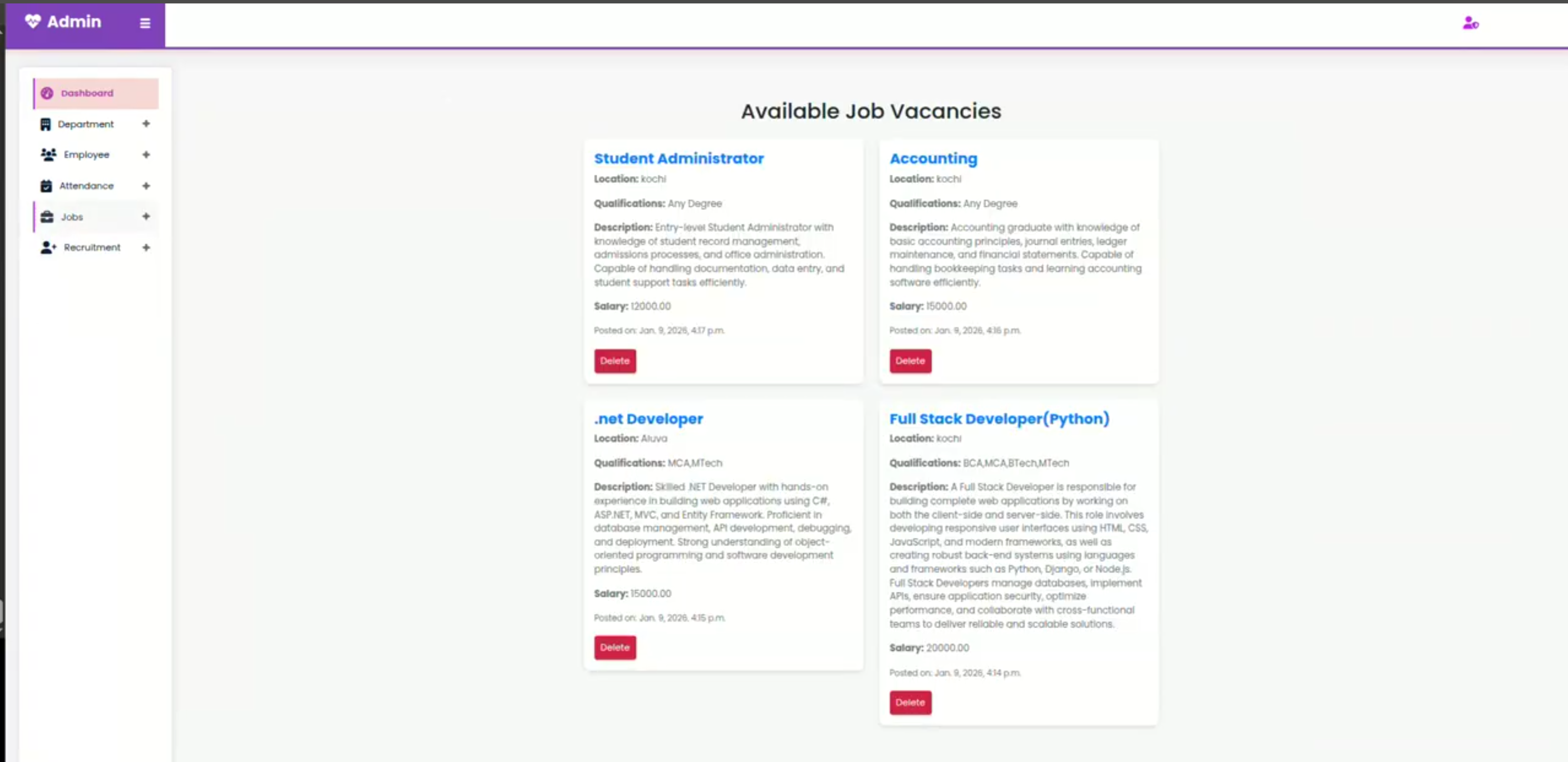 Screenshot 2 of Employee Management and Recruitment System