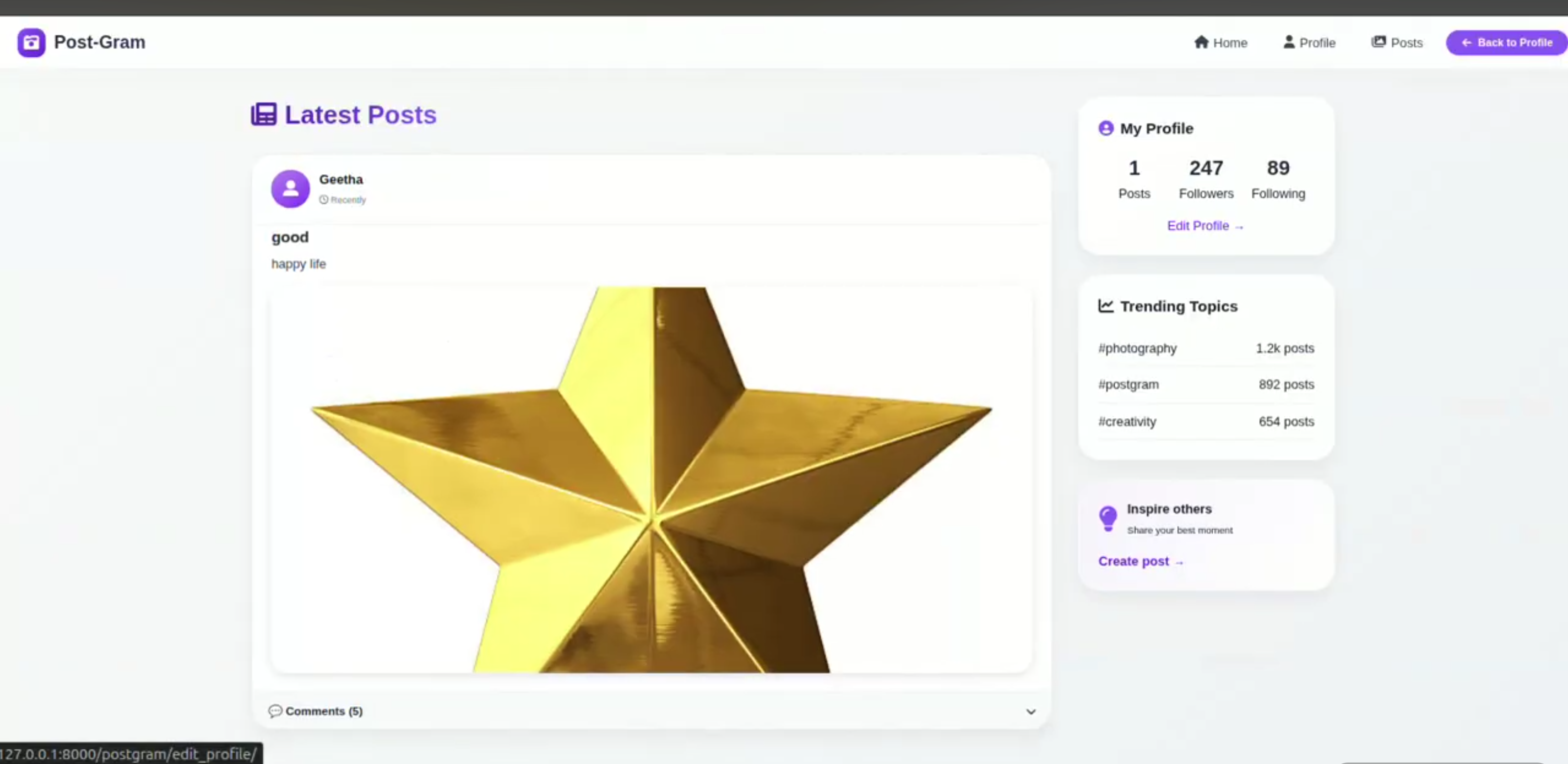 Screenshot 1 of POSTGRAM – Social Media Platform