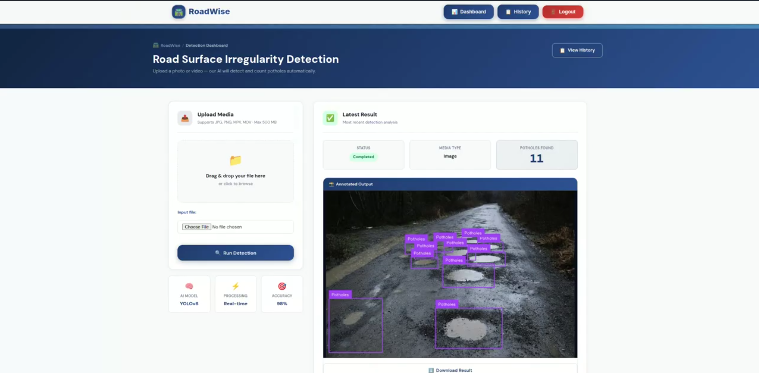 Screenshot 1 of Pothole Detection System
