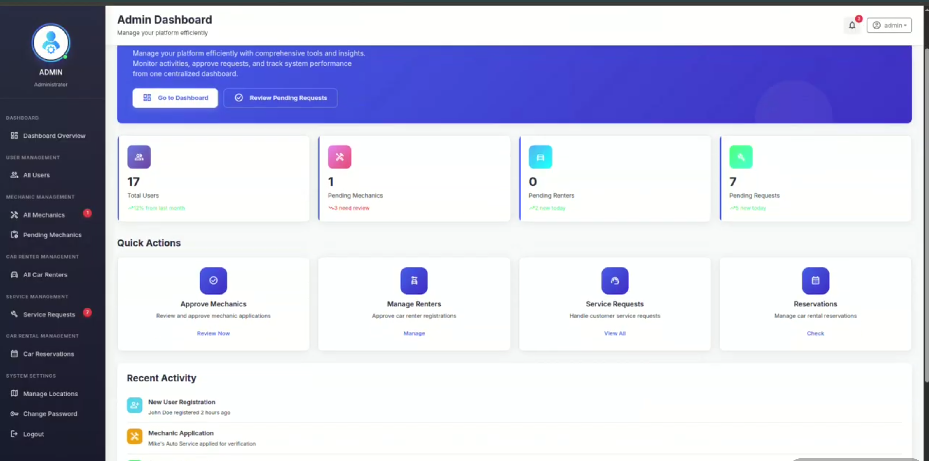 Screenshot 1 of Roadside Assistance & Car Rental Management System